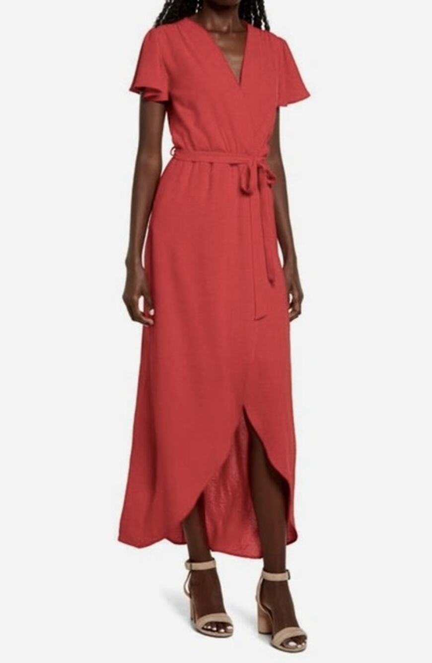 Fraiche by J High/Low Faux Wrap Front Maxi Dress Rust Red Size Large NEW